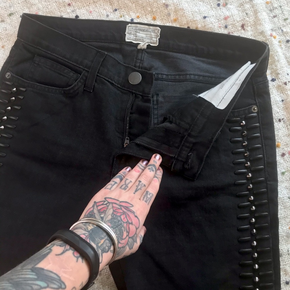 Current / Elliott The Stiletto Washed Black Studded Jeans